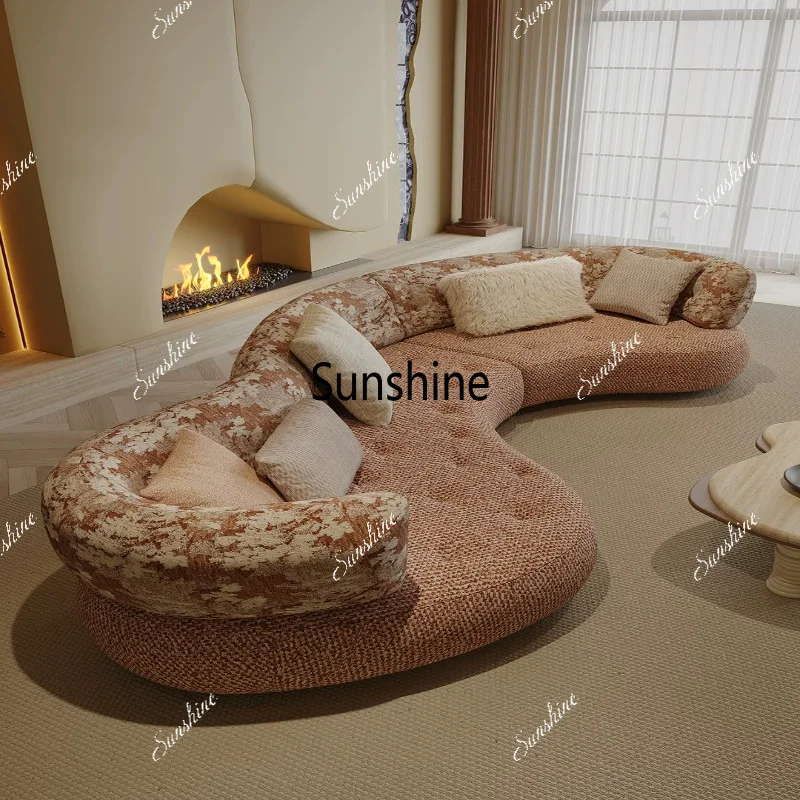 Special-shaped module sofa curved buckle fabric French retro flower cloth modern simplicity
