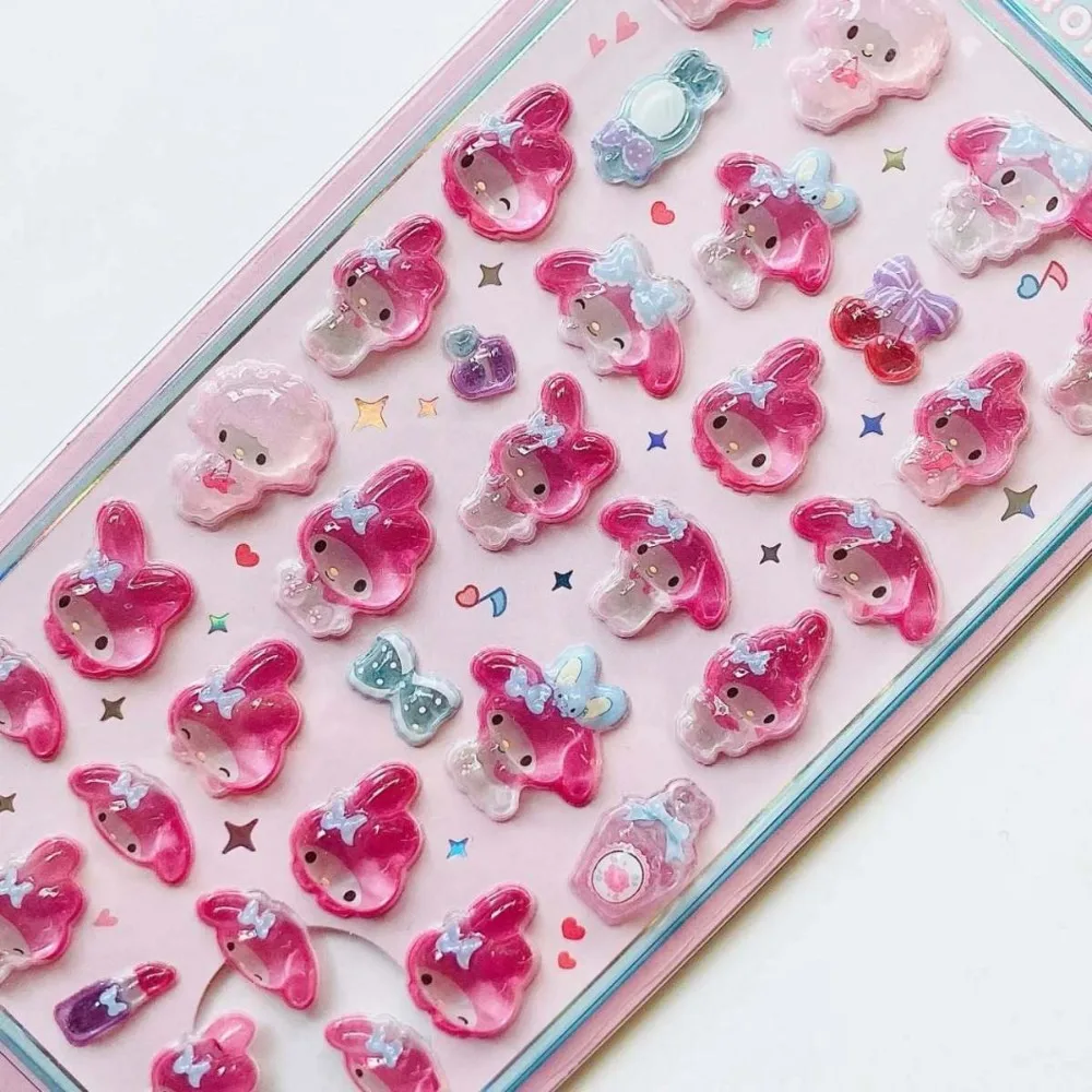 Cute Anime Hellokitty Kuromi Cinnamoroll 3D Sanrio Stickers Transparent Jelly Crystal Decorative Sticker Phone Case DIY Kids Toy image 5