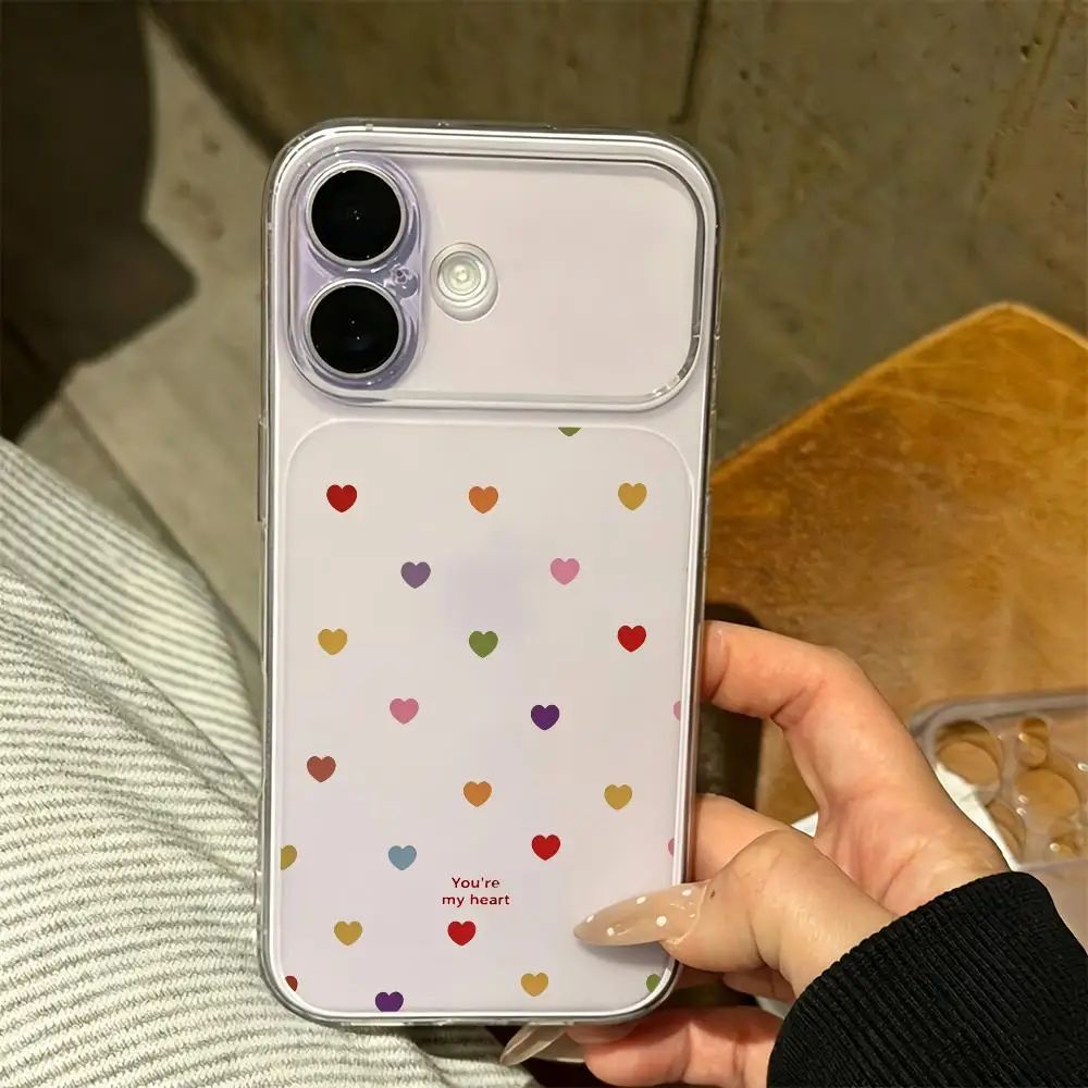 

Colorful heart-shaped design transparent frosted phone case suitable for iPhone 17 16 15 14 13 12 11 Pro/Max/Plus anti drop