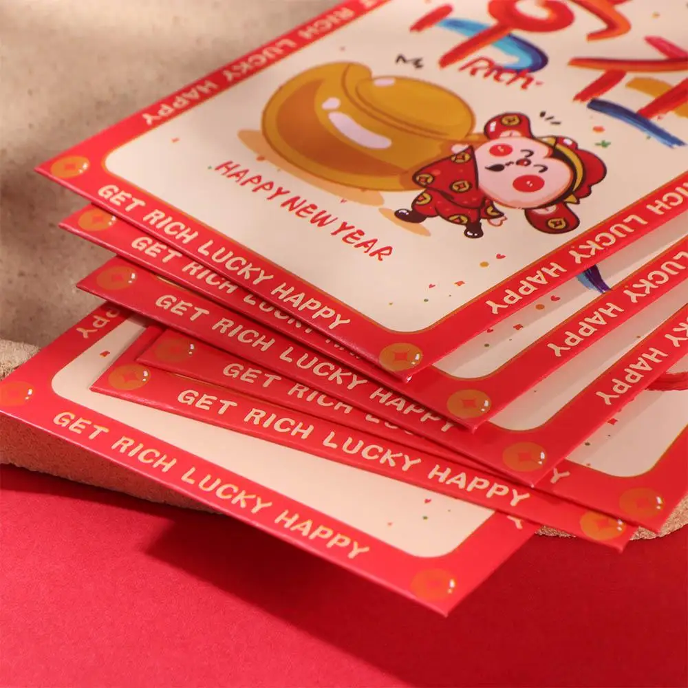 

6pcs God of Wealth 2025 Red Envelopes Chinese Style Traditional Snake Year Red Envelope Paper Hongbao Lucky Money Packets Gifts