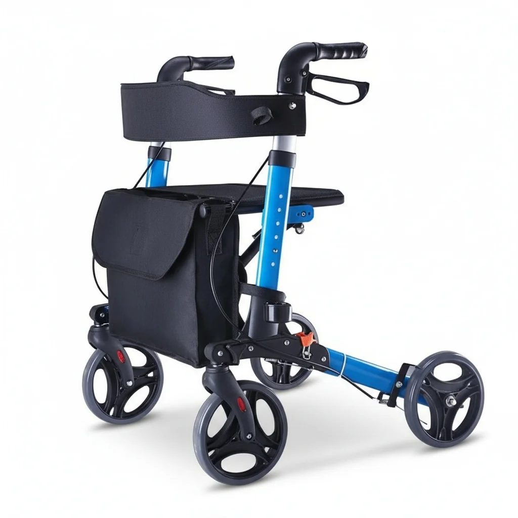 Rollator Walker with Seat, Aluminum Alloy Foldable Walker, Adjustable 81-92cm Height, Lightweight Mobility Aid for Seniors