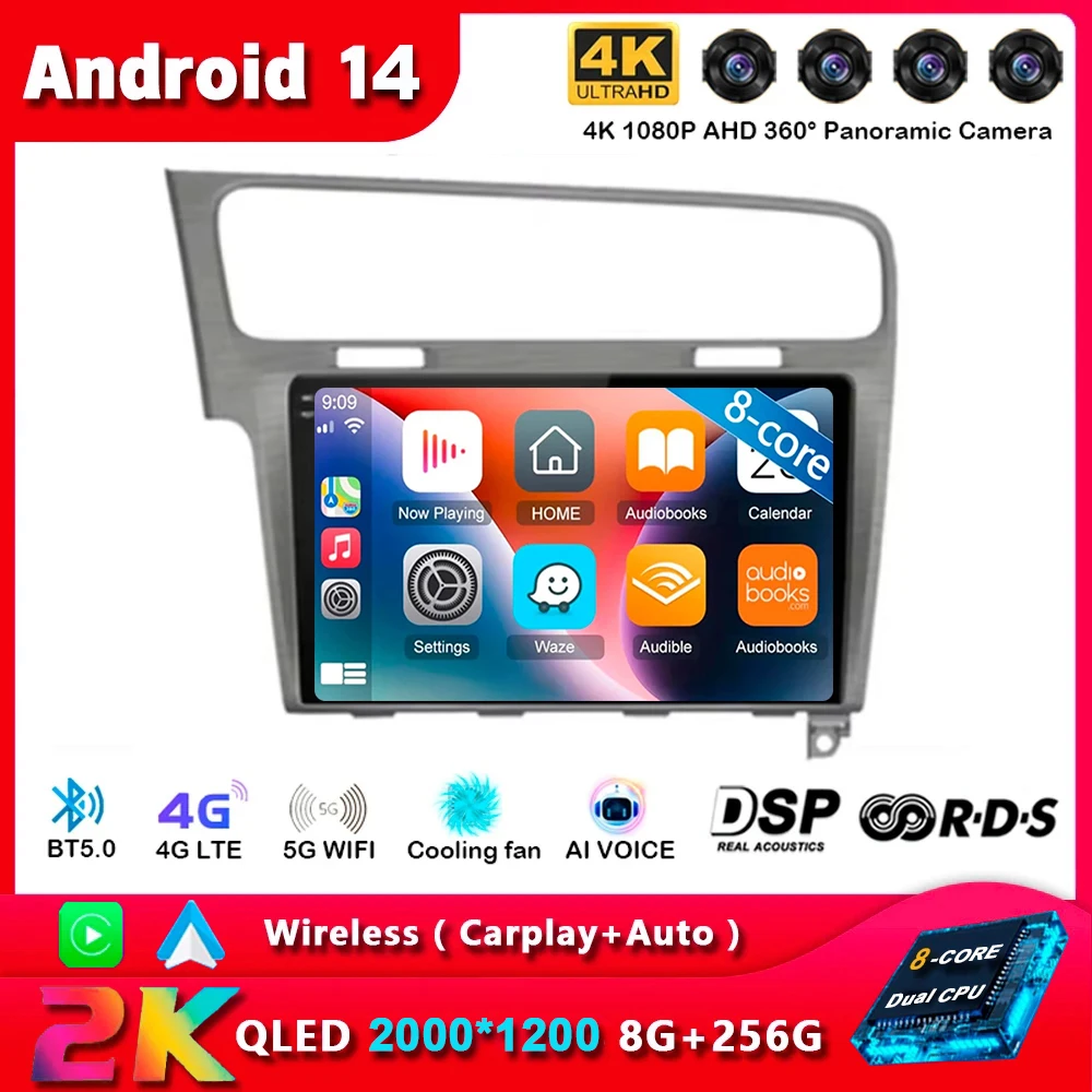 Android14 Carplay Auto For Volkswagen VW Golf 7 MK7 GTI 2011 2012 2013 2014 - 2021 Multimedia Car Radio Player WIFI+4G BT Stereo