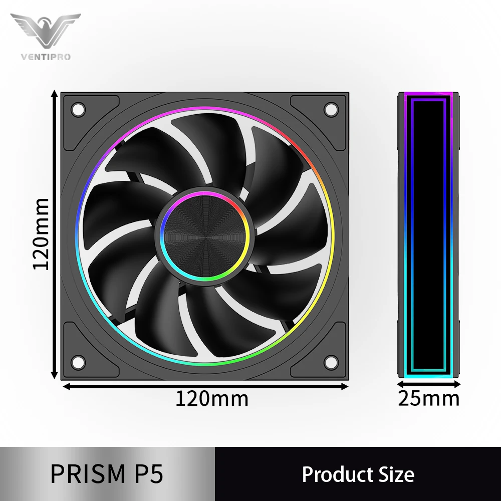PRISM SERIES-P5 120mm ARGB PWM Case Fan, Axial CD Pattern Design Hydraulic Bearing Quiet PC Cooling Fan