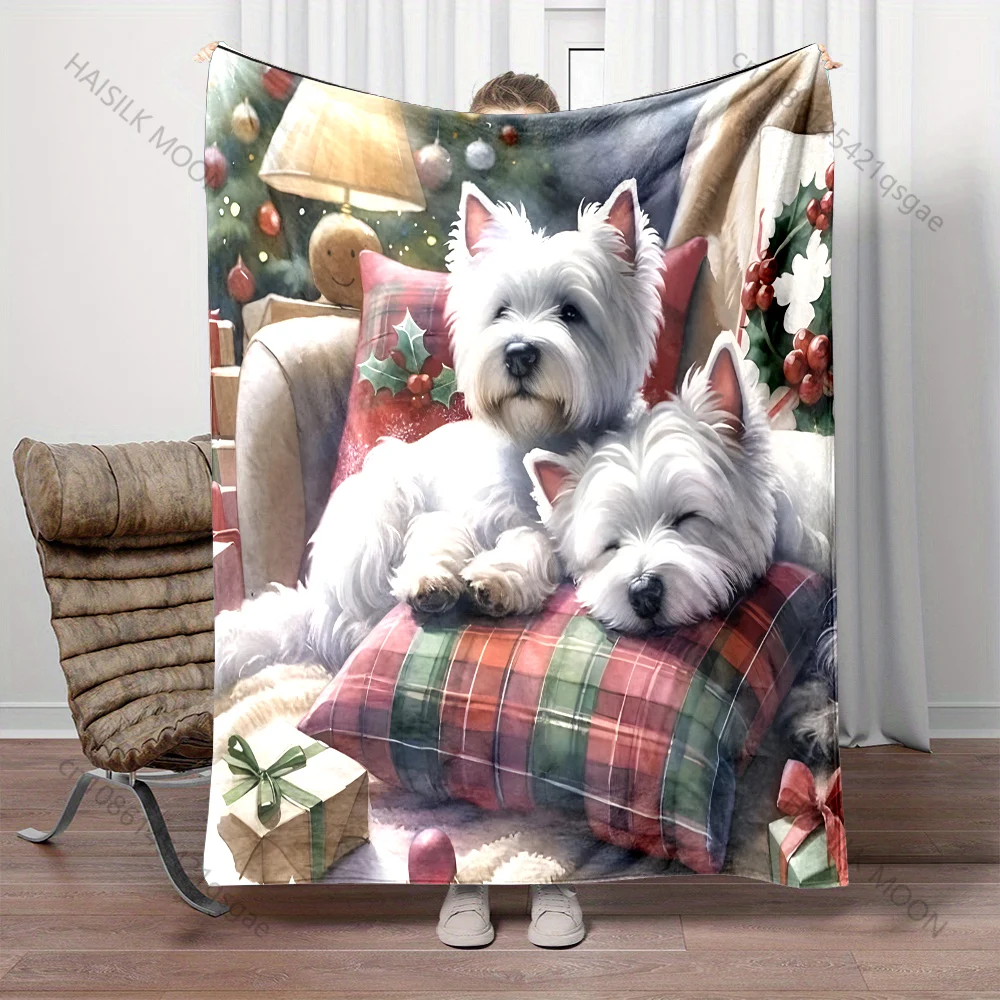 

2, одеяло с рождественским узором «Вест-хайленд-уайт-терьер», фланелевой материал, мягкий, теплый для всех сезонов, дома, кемпинга, кемпинга
