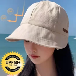 Summer Cotton Caps Women Bucket Hat Spring Drawstring Adjustable Outdoor Beach Visors Sun Hats Foldable Panama Caps Ponytail Cap