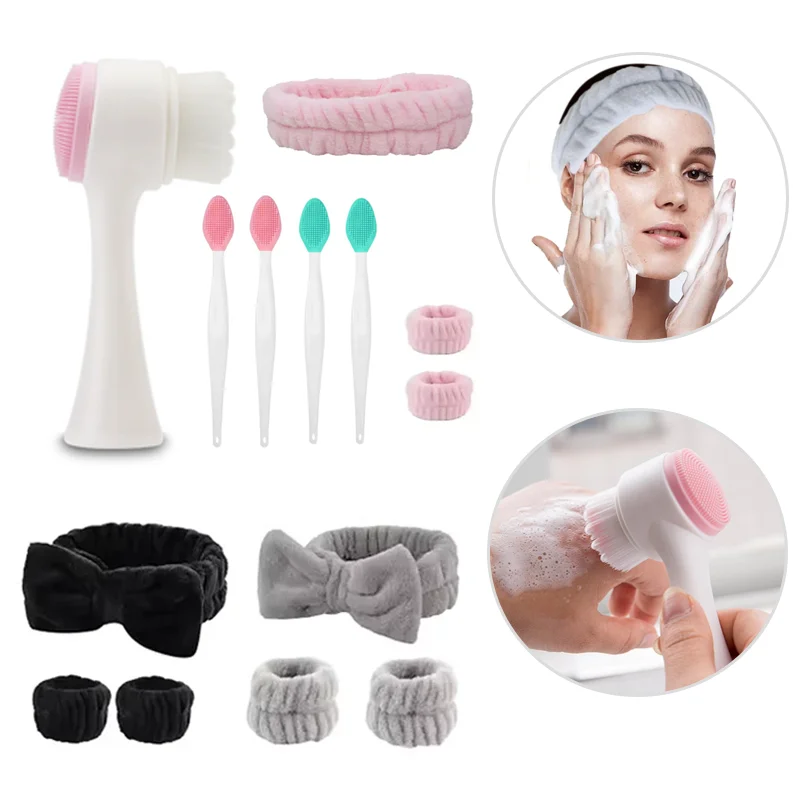 Facial Care Set Deep Cleaning and Gentle Exfoliating SPA Mask Deep Pore Exfoliation Soft Plush Hair Band and Wrist Washing Brush