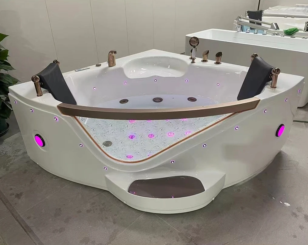 

Rose Pattern Glass Window Spa Bathtubs Tina Pies Portatil Acrylic Jacuzziss Steps Corner Spa Peripheral Ambient Lighting Cinasek