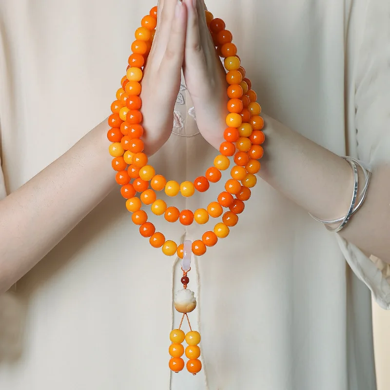 White Jade Bodhi Root 108 Multi-Strand Buddhist Prayer Beads Bracelet