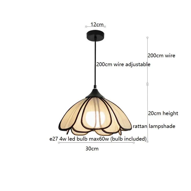 IWHD Japanese Style Flower LED Pendant Light Fixtures Musa Hemp Lampshade Bedroom Living Room Beside Hanging Lamp Luminaria