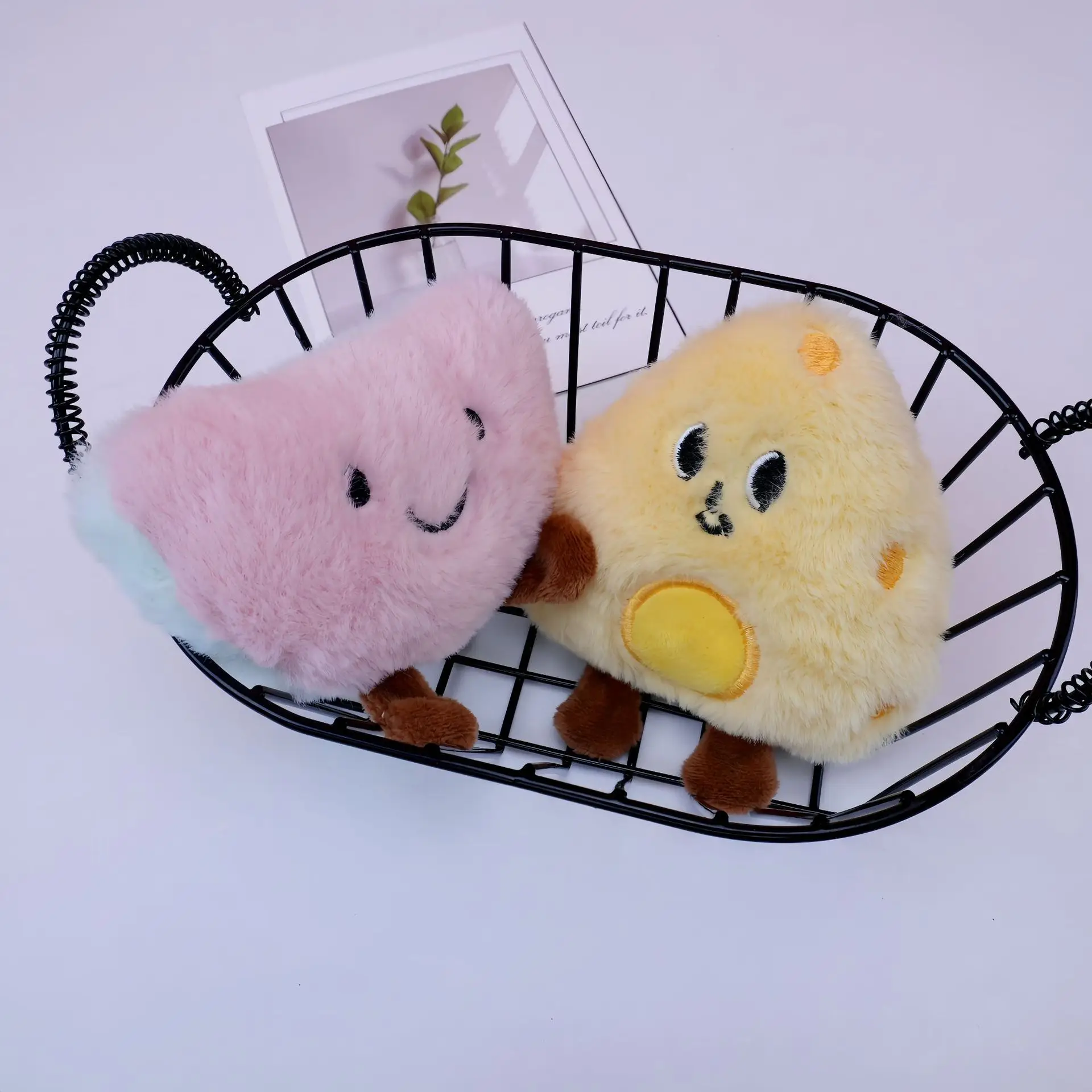 100 Pcs New Cute Food Embroidery Plush Doll Pendant Egg Watermelon Cheese Squeaky Plush Pendant