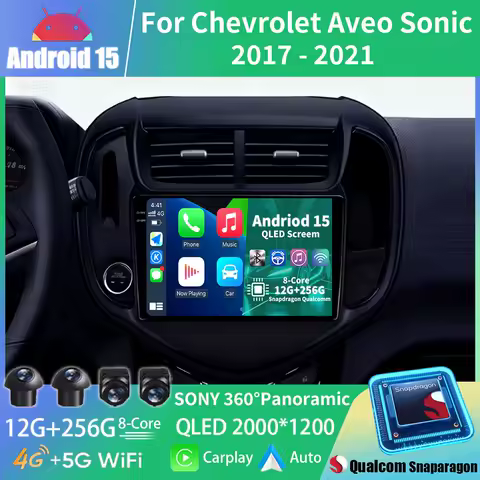 Wireless CarPlay Android 15 Auto Radio For Chevrolet Aveo Sonic 2017 - 2021 Stereo Car Multimedia Video Player GPS 5G WIFI DSP