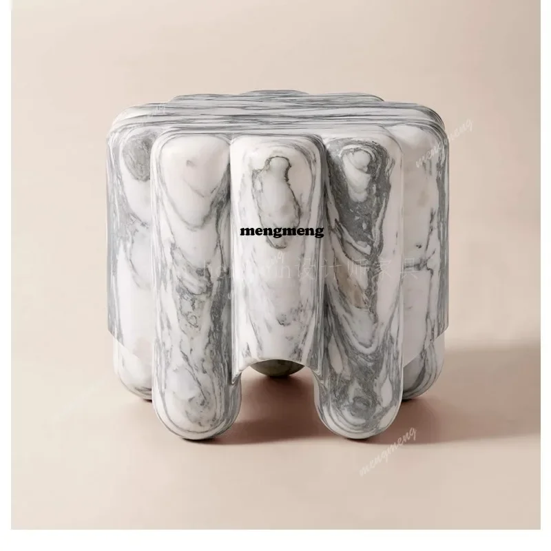 M138 Natural large flower white marble sofa edge few designer light luxury living room round small coffee table side table
