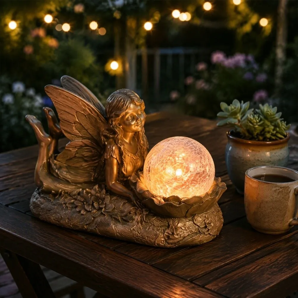 Charming Solar Powered Resin Statue Premium Resin Sturdy Angel Figurine Lovely Soft Light Solar Angel Garden Scenery