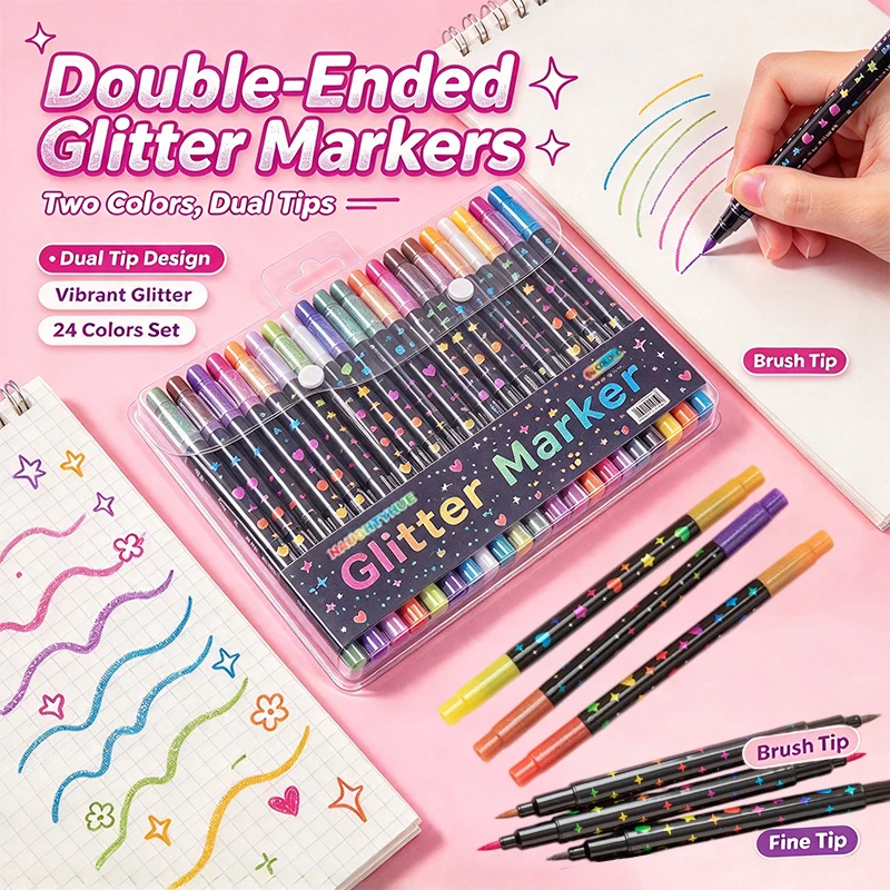 24/48/72/96 Colors Double-Ended Glitter Art Markers Metallic Paint Marker Pens Set DIY Crafts Scrapbooking, Card Making, Album