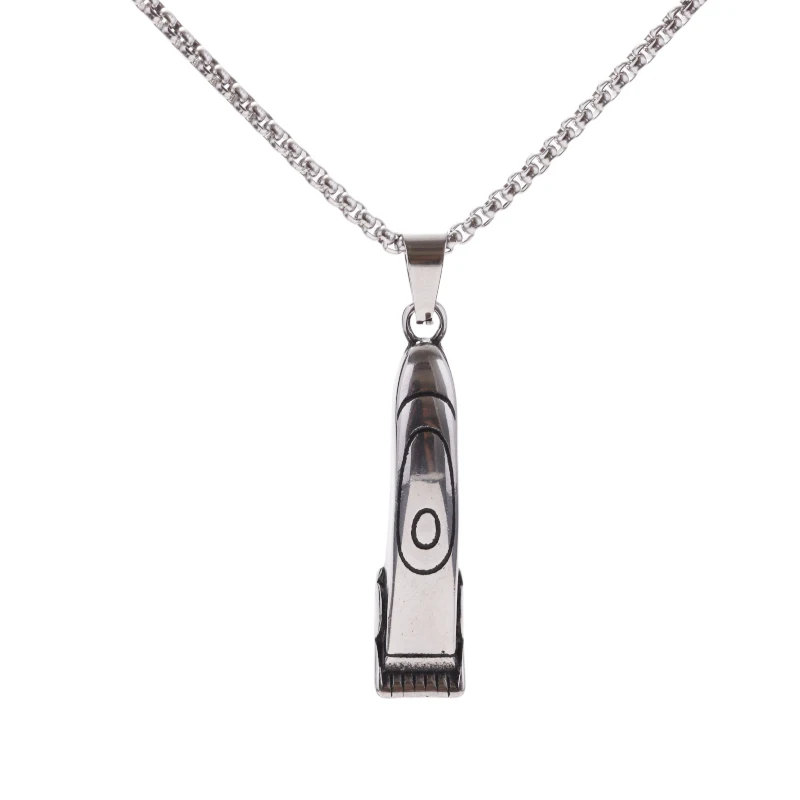 Personality Fashion Trend Barber Shop Series Razor Pendant Stainless Steel Necklace for Men Rock Hip Hop Rap Accessories