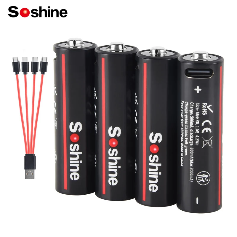 Image of Soshine 4200mWh USB Typ-C AA Li-Ionen-Akku 1,5V AA Wiederaufladbarer Akku Höchste Kapazität für Intelligente Türschlösser und Fernbedienungen
