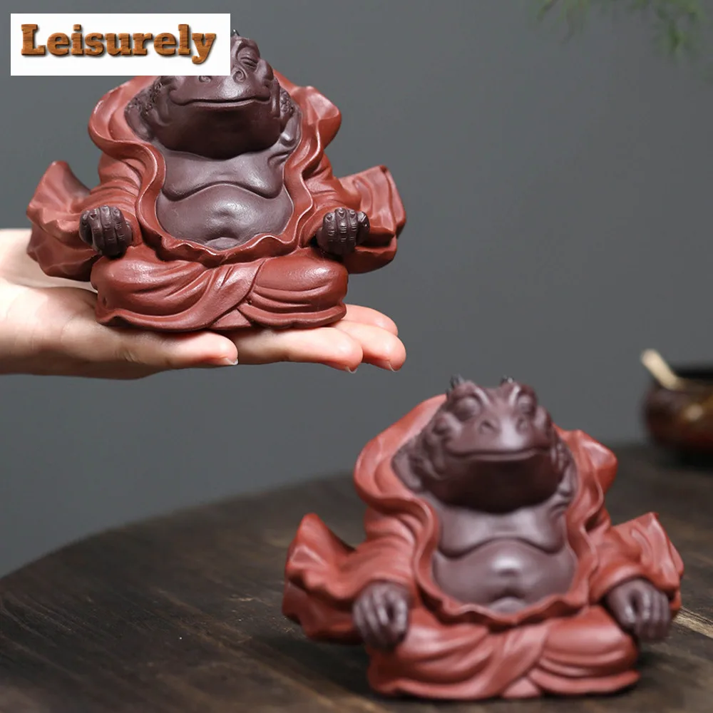 Handmade Purple Sand Golden Toad Tea Pet Wealth Attracting Pixiu Decorative Tea Play Figurine Toys Handmade Sculpture Crafts