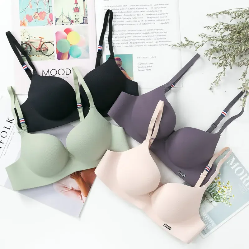 Women Ice Silk Wireless Bralette Seamless Push Up Bra Adjustable Strap Candy Color One Piece AB Cup