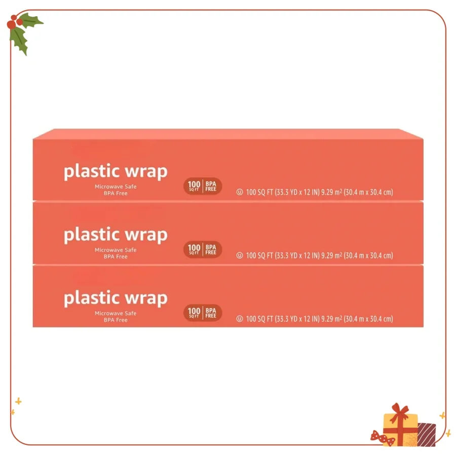 غلاف بلاستيكي بطول 300 قدم مربع، 3 عبوات من فيلم تغليف الطعام للمطبخ وتخزين المواد الغذائية