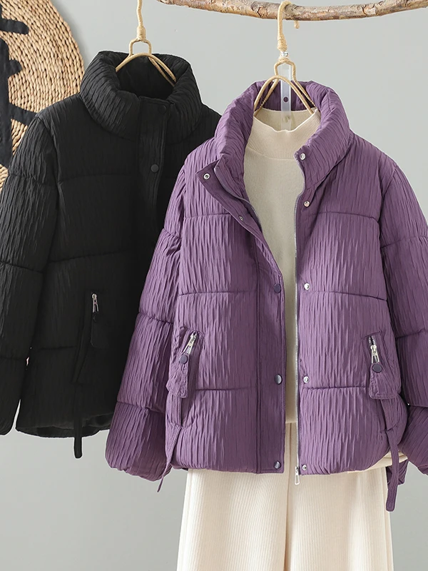 

Warm Thiened ort down Cotton Jaet Women's Faionable Stand Collar Slimming Winter Coat Small Size Retro Sle