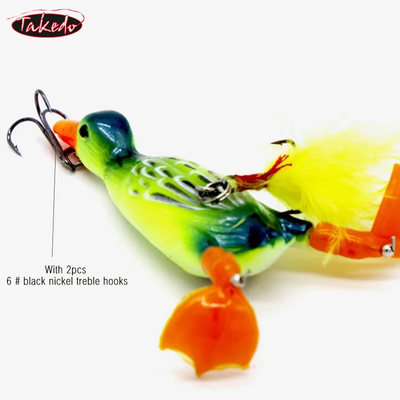 TAKEDO 9.5CM14G Topwater Frog Lure Trolling Spin Bait Tractor Duck Lure With 6# Treble Hook Propeller Bait For Snakehead Pike