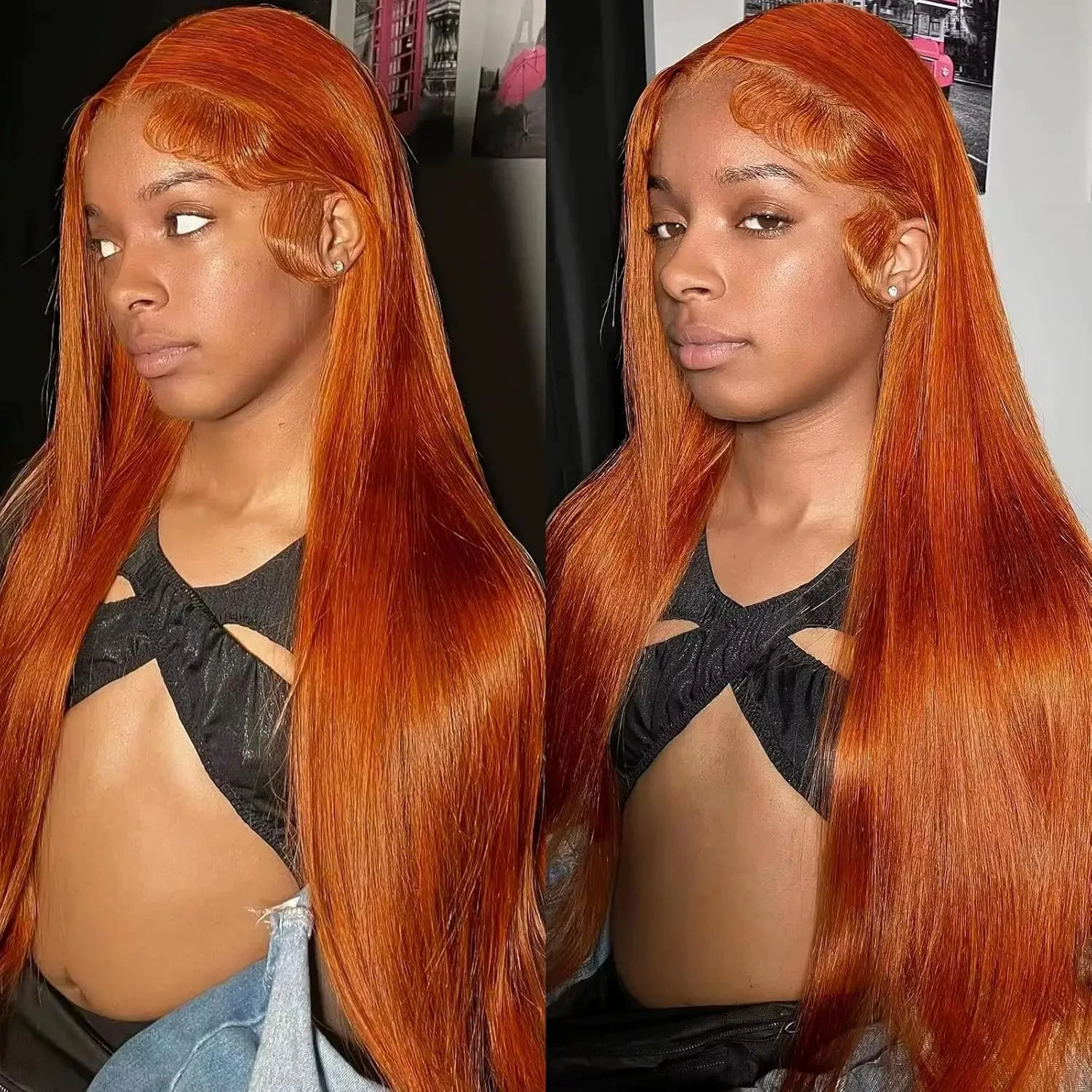 

Прямой парик из натуральных волос Ginger Wig, 13x4, с кружевной передней частью, предварительно выщипанный, 350 # Цветной HD-парик с кружевной передней частью из натуральных волос для женщин