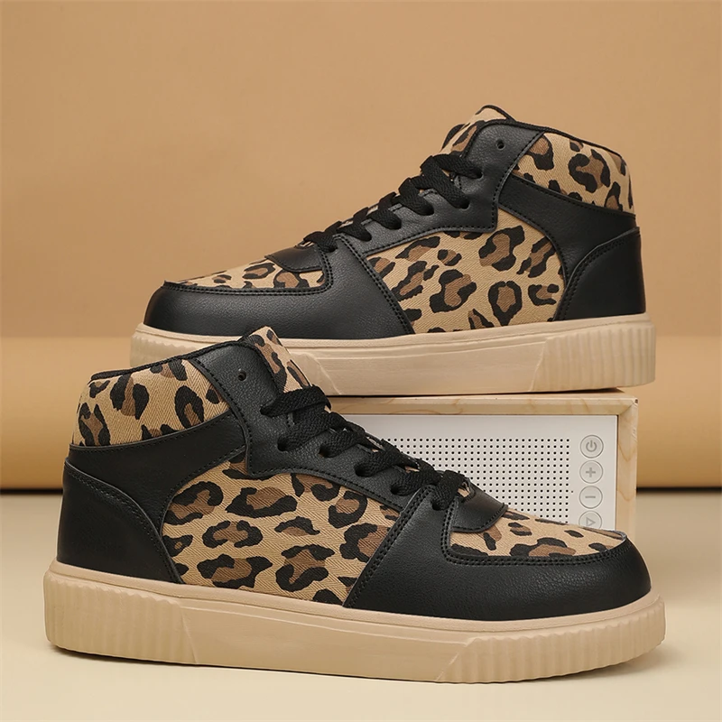 

Кроссовки унисекс с леопардовым принтом, высокие, на платформе, повседневные, удобные, на шнуровке, для мужчин и женщин, для скейтбординга