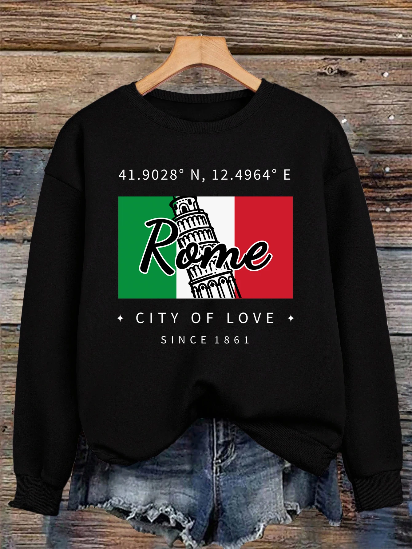 เสื้อสเวตเชิ้ตพิมพ์ลายรอมเมืองแห่งความรักสำหรับผู้หญิง คอกลม ใส่ได้ทุกโอกาส เสื้อผ้าฤดูใบไม้ร่วง ผ้าฟลีซ ทรงหลวม สไตล์ลำลอง เสื้อผ้าสตรีแนวสตรีท