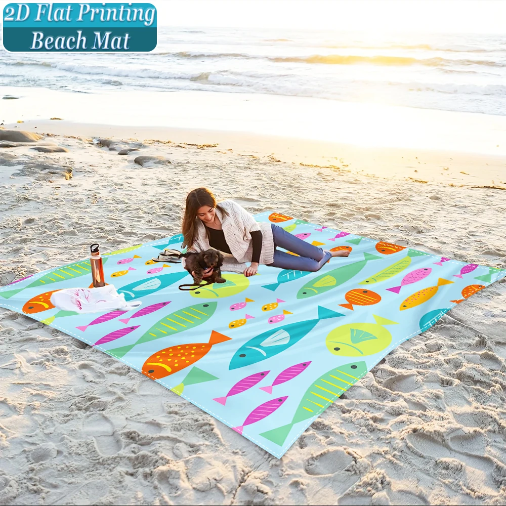 1-Piece Set, Summer Outdoor Beach Mat, Includes 4 Ground Stakes, Unique Printed Design, Fade-Resistant, Lightweight, Quick-Drying, Easy to Carry, Windproof and Sandproof, Fashionable and Trendy Outdoor Activity Decoration, Suitable for Beach, Camping, Picnics, Parties