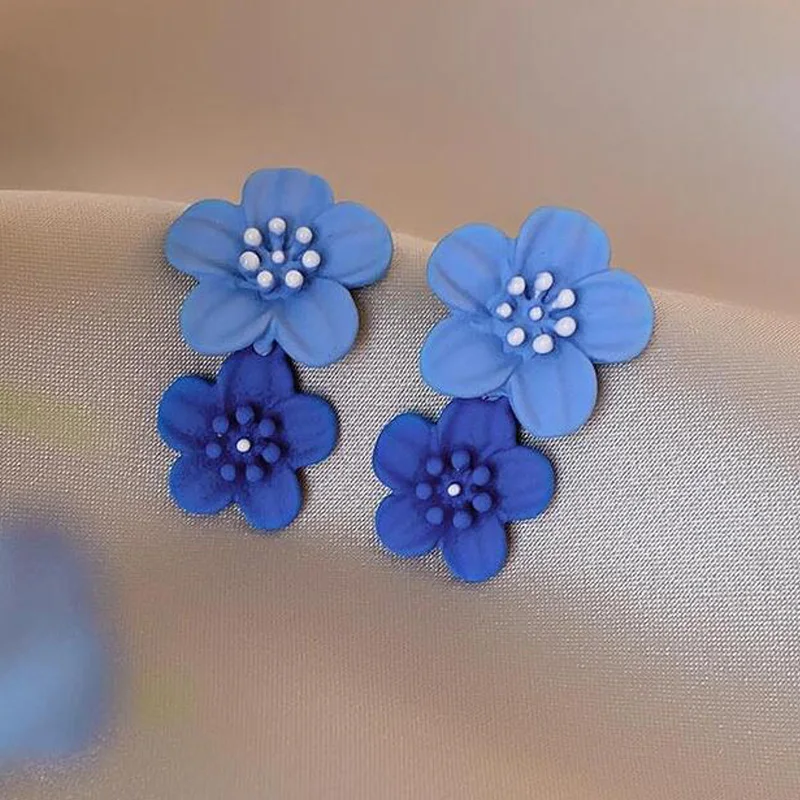 Fashion Contrast Color Patchwork Flower Drop Earrings for Women Korean Sweet Plant Dangle Warrings Purple Blue Yellow  Jewelry