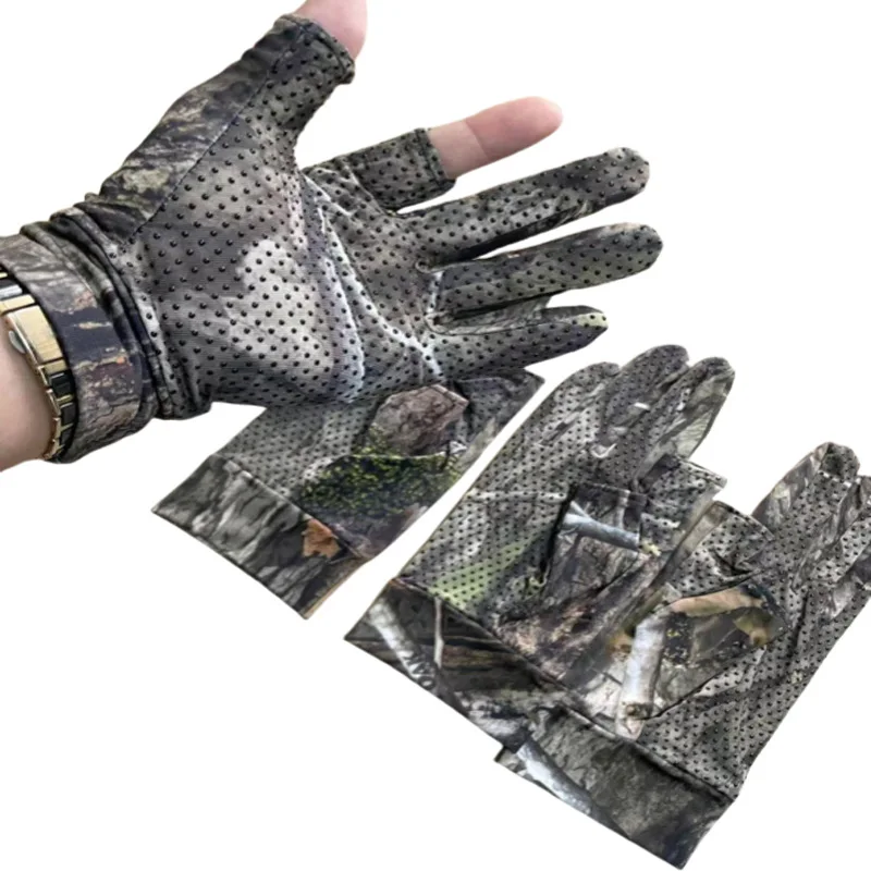 Boinic Camouflage Anti-Slip Two Finger Cut Hunting Fishing Gloves Thin Sunscreen Cycling Hiking Gloves Multi-Functional Mittens