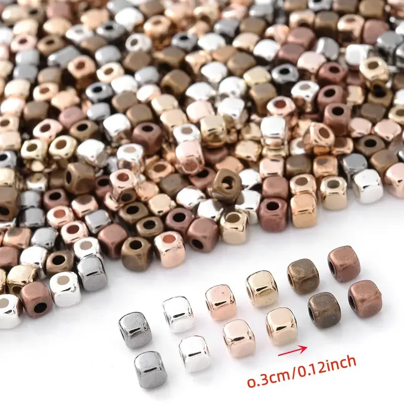 MixedColor Square Gold Color Beads Cubic Spaced Loose Bead 3mm 100-1000pcs For DIY Bracelet Necklace Accessories Jewelry Making