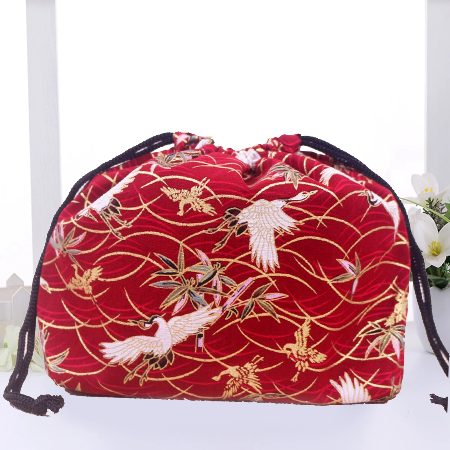 Fiambrera de estilo japonés con cordón, bolsa de almacenamiento para Picnic de viaje, portátil, fácil de lavar, bolsa de mano, 1 unidad