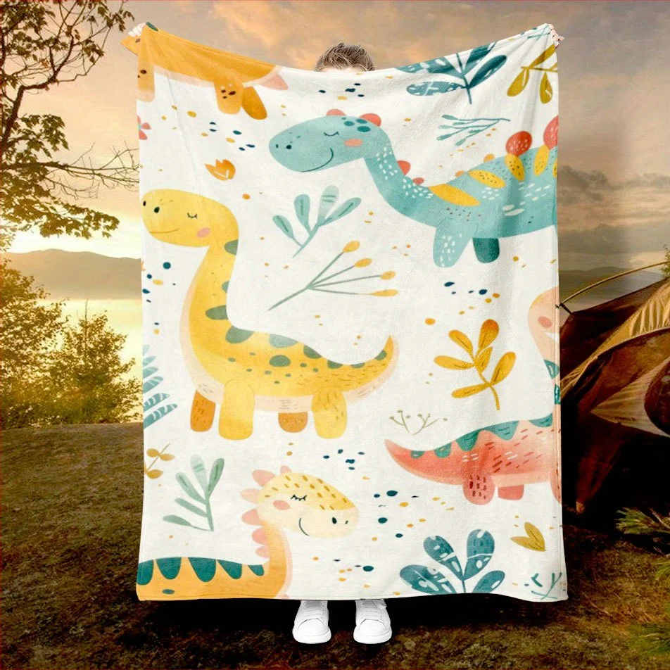 

Dino Jungle Adventure Blanket Reversible Flannel Throw for Kids Room AllSeason Comfort Prehistoric Fun Gift