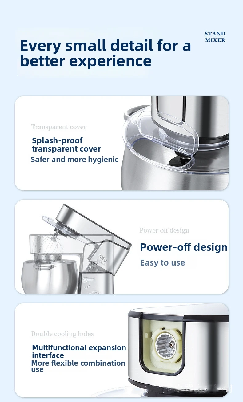 12L Gewerbliche Standmixer, Teigkneter & Rührbesen, Hochleistungs-Küchenmaschine Professioneller Chefmixer mit Edelstahlschüssel – Detail 16