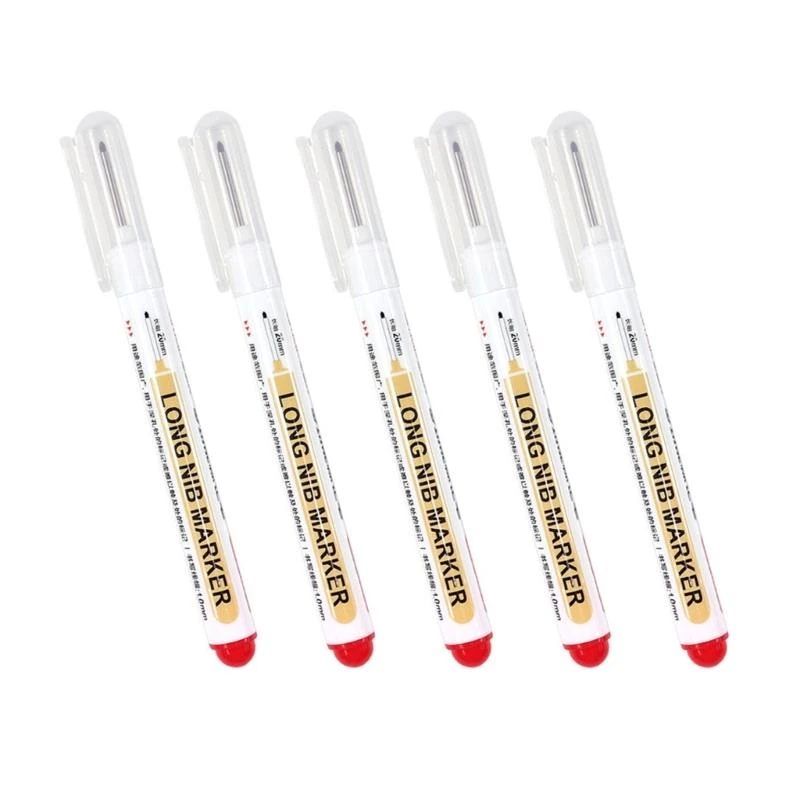 Y1AD Extended 20mm Long Head Marker Pen Pack of 5 Long Nib Marker Pen for Marking Drill Hole Positions on and Metal
