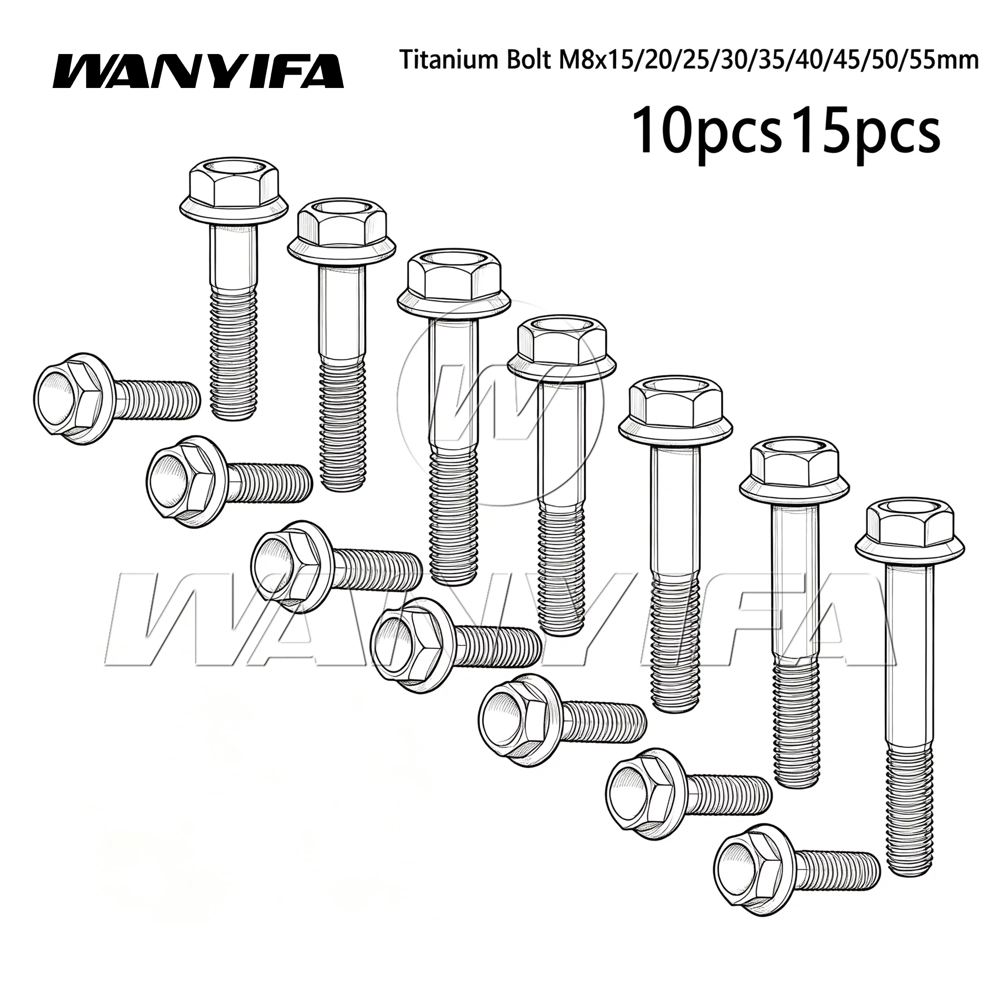 Wanyifa Grade 5 Titanium Alloy Flange Bolts M8x15-55mm Hex Head Screws for Motorcycle and Car Modifications 10pcs15pcs