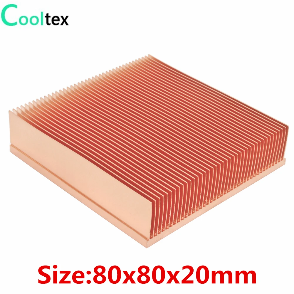 COOLTEX 80x80x20mm Pure Copper Heatsink Skiving Fin Heat Sink for Electronic Chip LED VGA Radiator Cooling Cooler