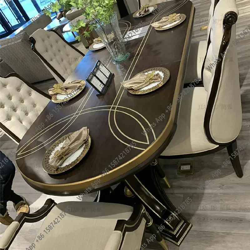 

R French Light Luxury Solid Wood Dining Table Luxury High-end American Neoclassical Restaurant Oval Designer