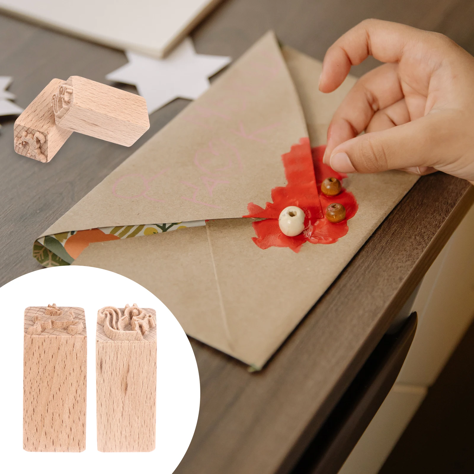 

2 Pcs Wooden Seal Creative Pattern Eco Friendly Tool for Kids Dim Sum Moon Cake Decoration Stamp Wooden Square Seal Chic