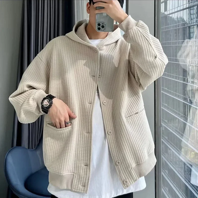 

2023 Summer New Light Luxury Fashion Cardigan Sweater Men's Hooded Loose Jacket Couple Coat Boutique Clothing Simple Style