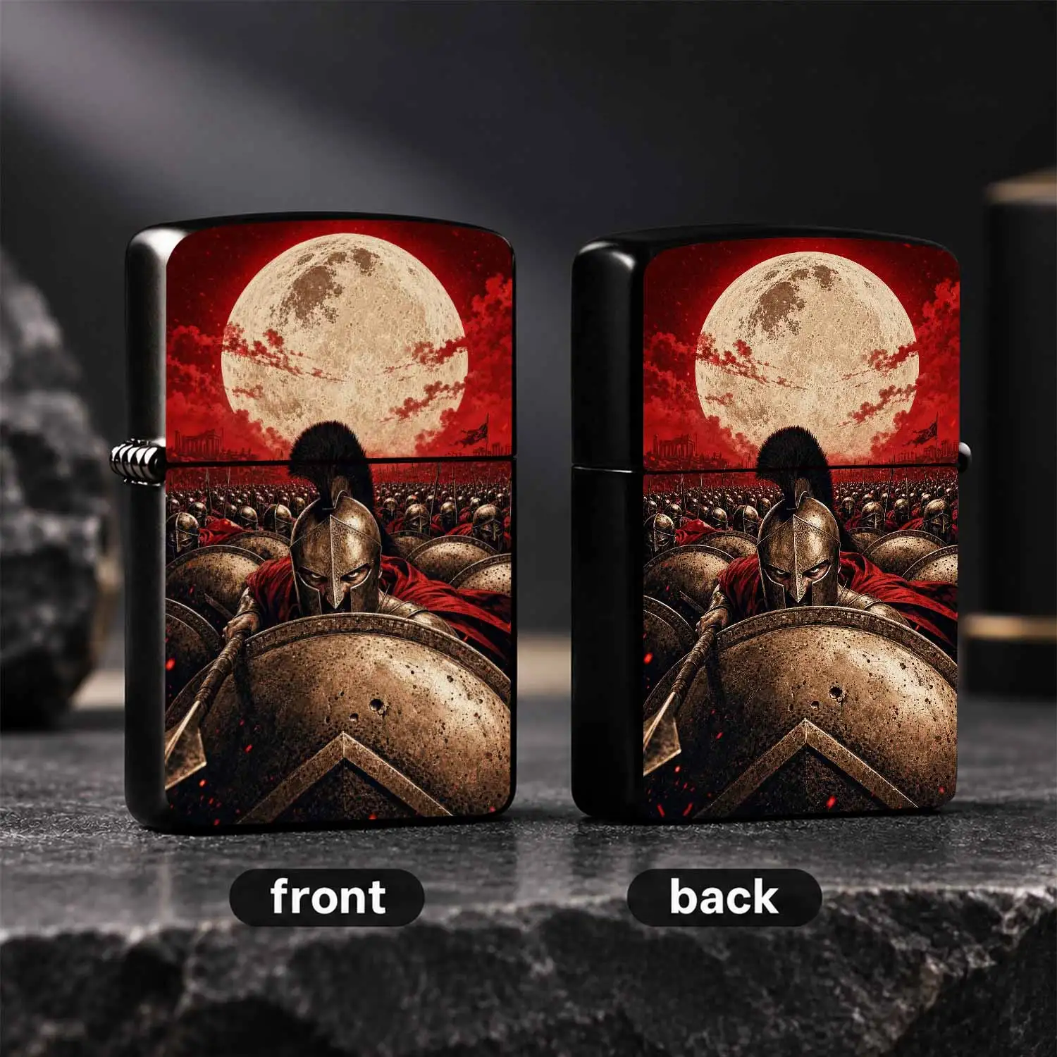 Spartan Themed Pocket Lighter, Full Blood War Aesthetic Design, Large Full Moon Spartapattern, Portable Lightweight Device, Ideal For Daily Use, Outdoor Adventures, Collectible Display, Gifting For History Enthusiasts A A Humorous And Inter