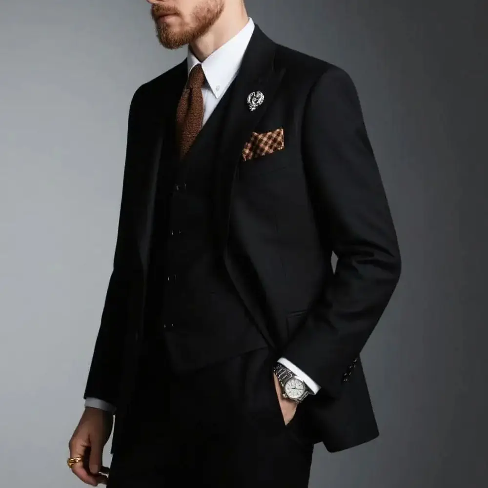 

Solid Men Suits Slim Fit Smart Casual Wedding Dress Notch Lapel Jacket Groom Tuxedos for Business 3 Piece Set