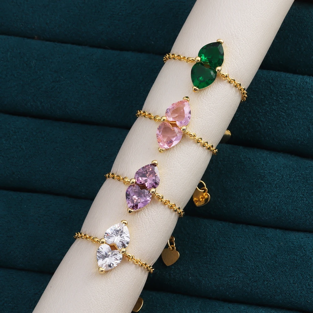 Mode Einstellbare Farbige Doppel Herz Zirkon Ringe Für Frauen Einfache, Verlobung, Hochzeit Ringe Mode Schmuck Zubehör Geschenk