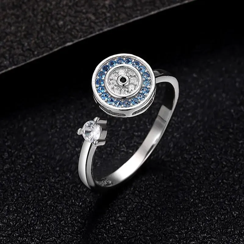 Casual Rotation Round Copper Zirconia Rings For Women Men Decompression Relaxed Silver Color Spin Toys Daily Party Jewelry