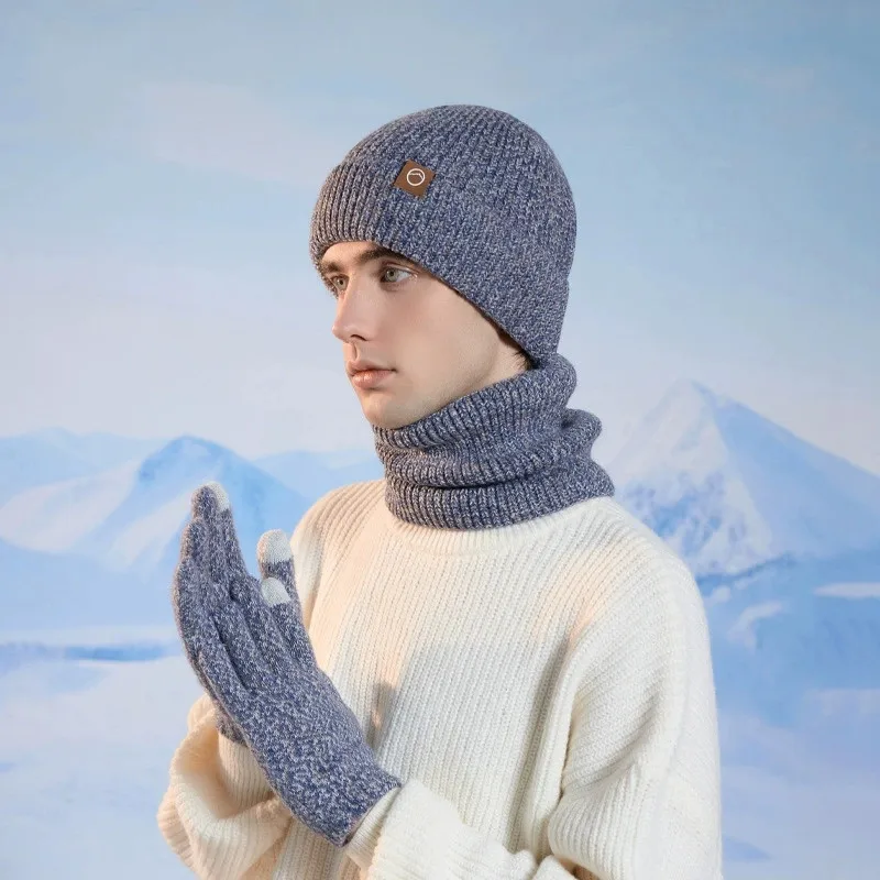 3 قطعة دعوى الشتاء قبعة وشاح قفازات مجموعة للجنسين قبعة قبعة محبوكة وشاح سدادات حماية الأذن الصوف قبعة تدفئة