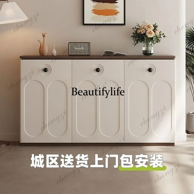 K153  cream French entrance cabinet small apartment household with wheel fingerprint lock item storage cabinet