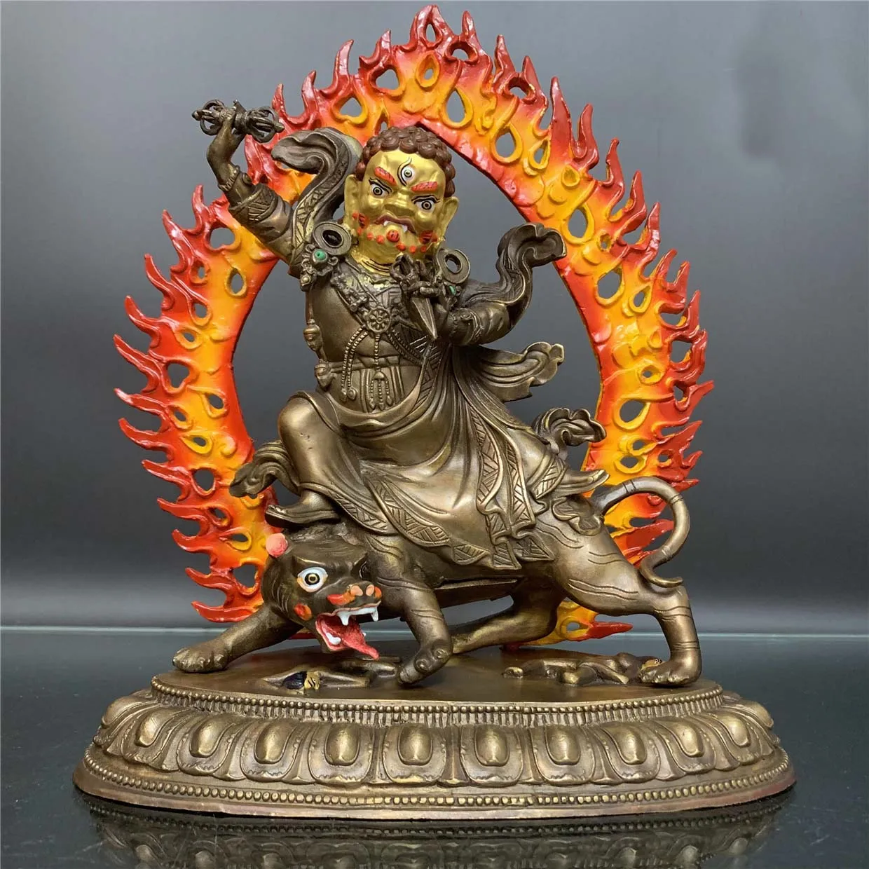 Raro BUENO Nepal latón Dorje drolo Angry Rinpoche estatua de Buda patillas salón budista adoración 27cm