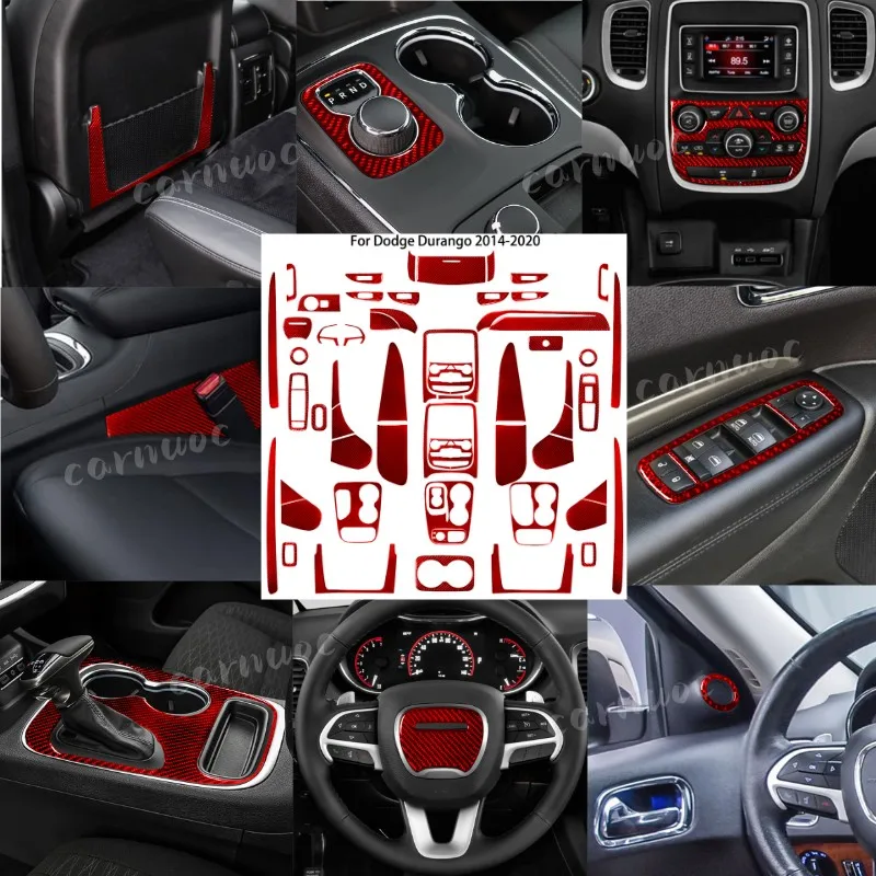 Car Steering Wheel Center Console Radio Gear Shift Panel Frame Carbon Fiber Trim Sticker For Dodge Durango 2014-2020 Accessories