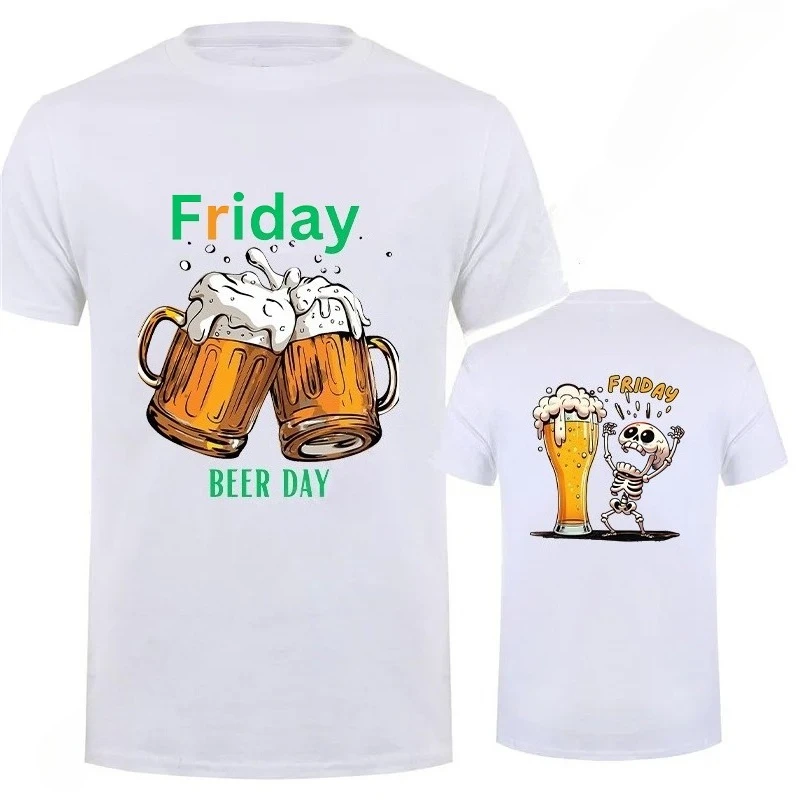 

Забавная мужская футболка Skeleton Enjoying FRIDAY Beer Day Футболка «Нанец пятница» для любителей напитков Мужские модные футболки с короткими рукавами